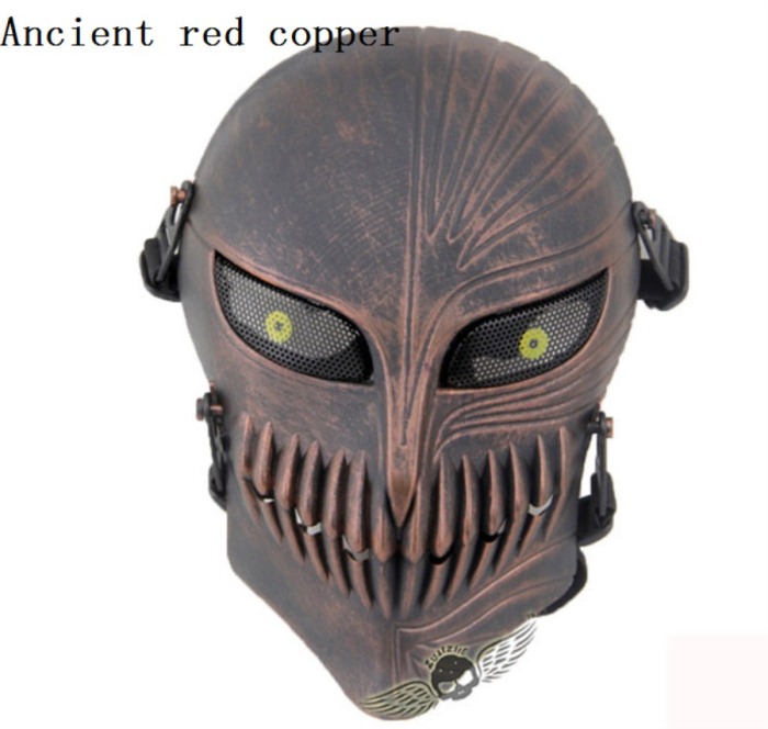 Tactical Military Army Paintball Skull Full Hunting Mask Red Copper - Click Image to Close